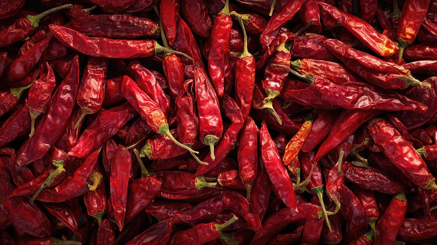 Vibrant dried red chili peppers